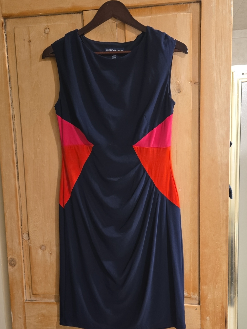 American Living Navy Sleeveless Midi Dress with Pink and Red Colorblocks